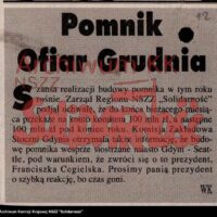 wycinek prasowy o pomniku ofiar grudnia 1970 roku