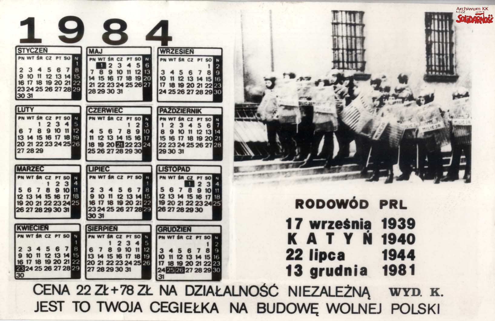 Solidarity calendar from 1984